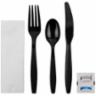Karat PS Plastic Heavy Weight Cutlery Kits with Salt and Pepper, Black